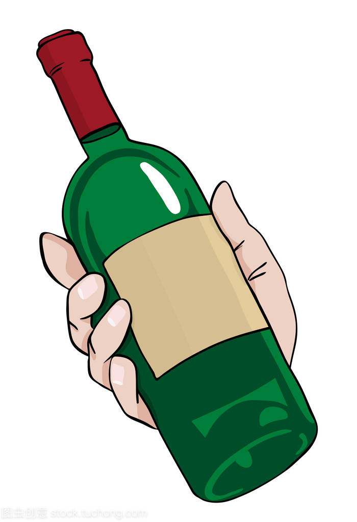 卡通形象的手拿着瓶酒